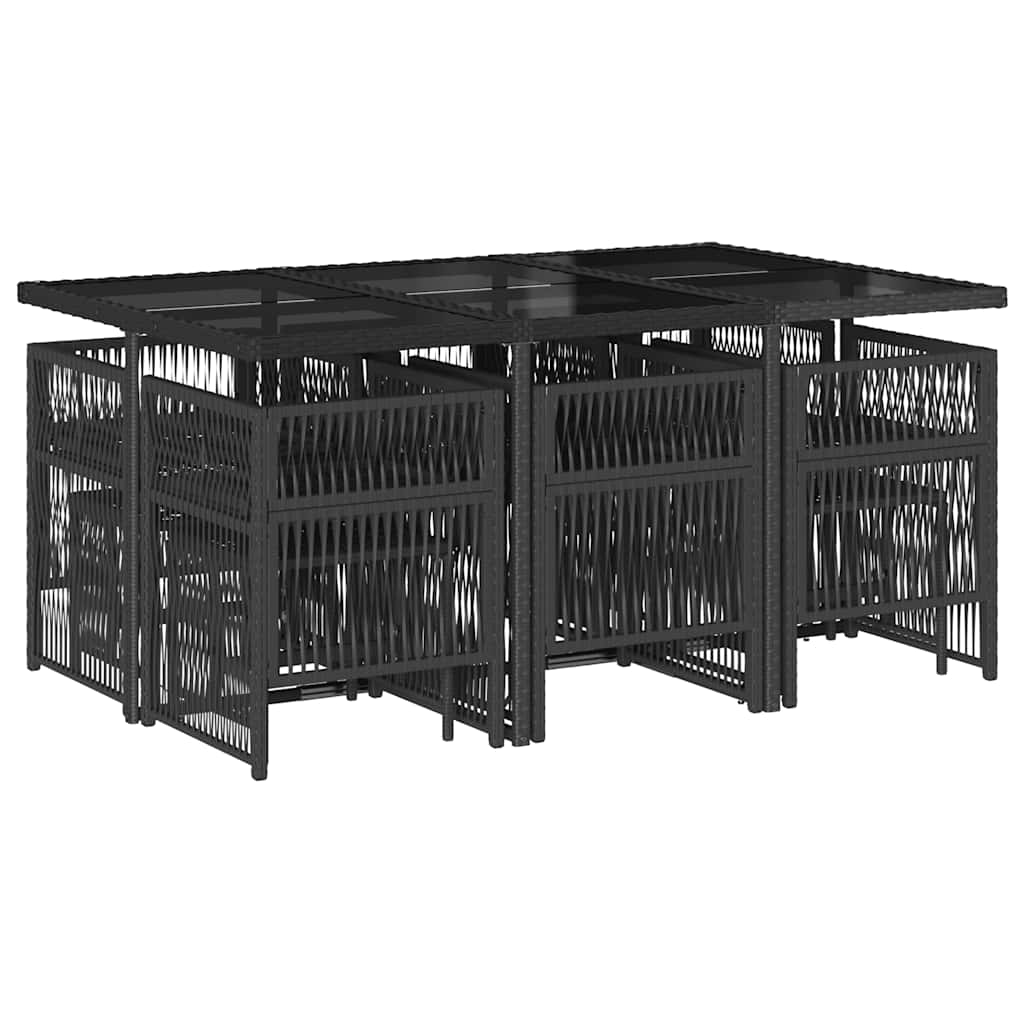 11 Pcs conjunto de jantar p/ jardim c/ almofadões vime PE preto