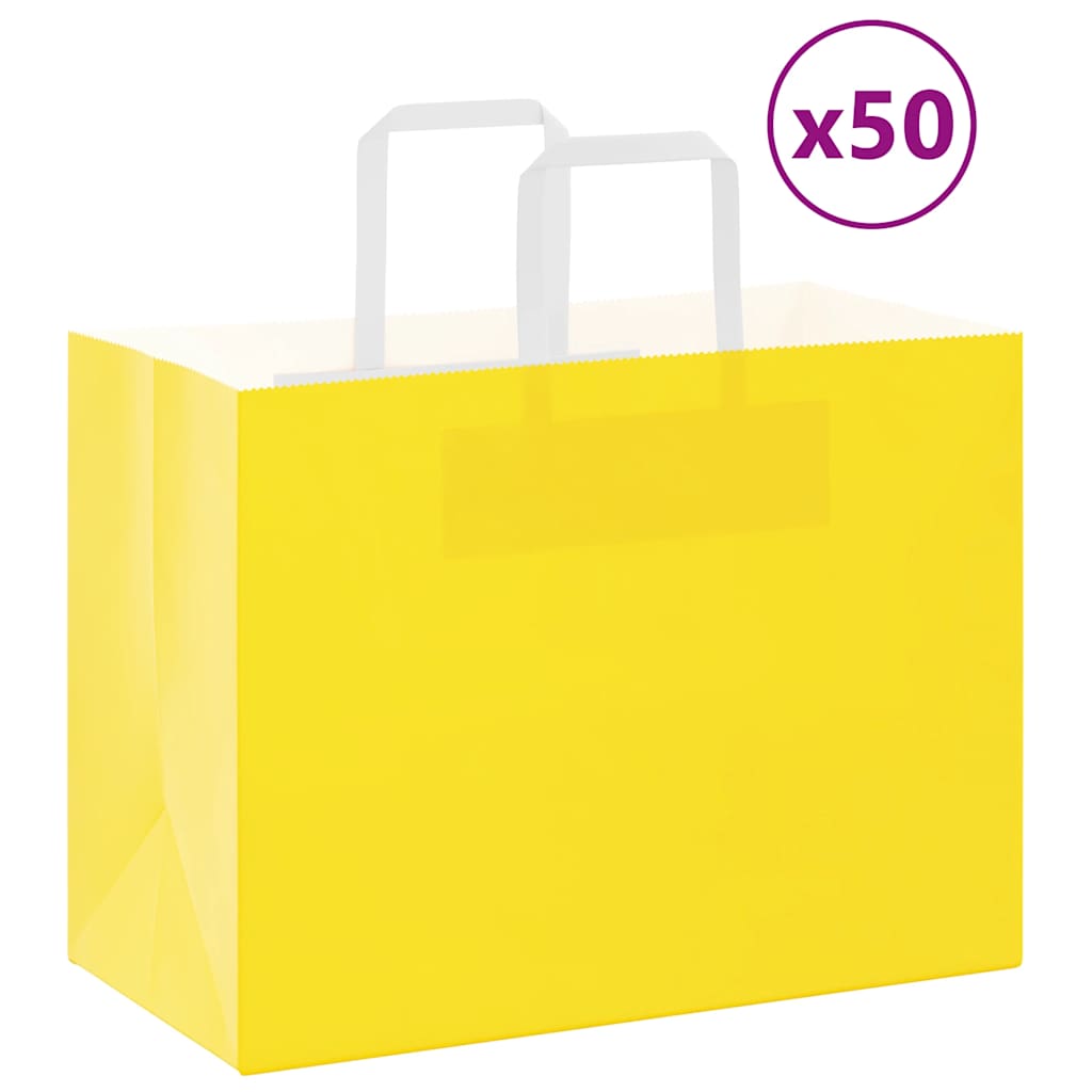 Sacos de papel 50 unid com alças amarelo 32x17x25 cm