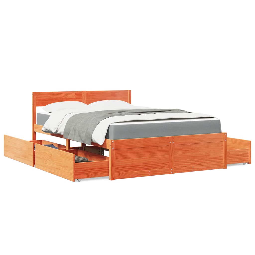 Cama com gavetas e colchão 120x200 cm pinho maciço castanho-mel