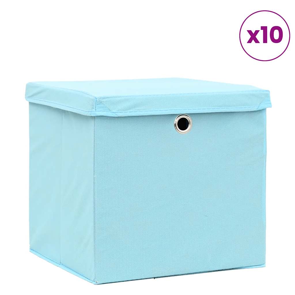 Caixas de arrumação com tampas 10 pcs 28x28x28 cm azul-bebé