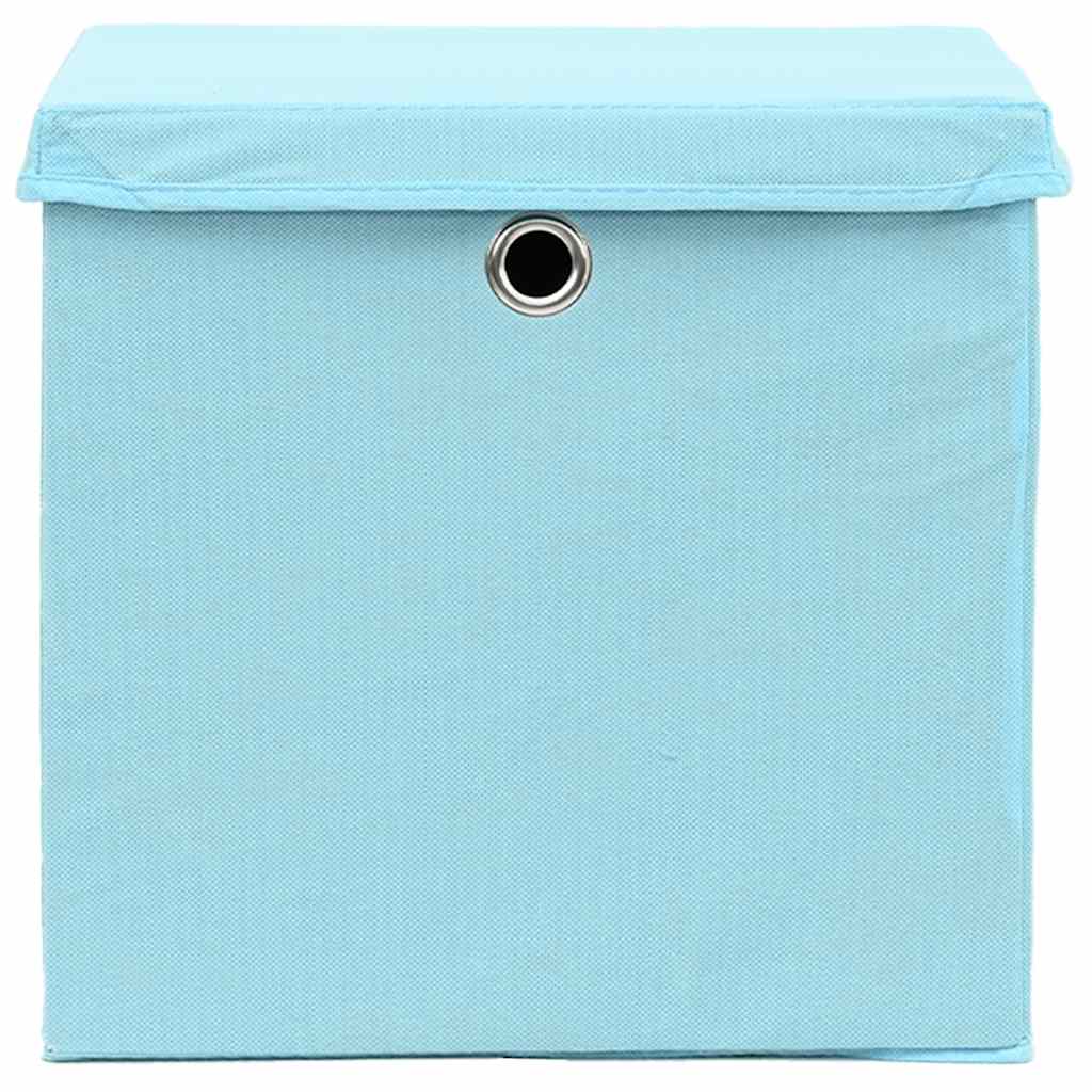 Caixas de arrumação com tampas 10 pcs 28x28x28 cm azul-bebé