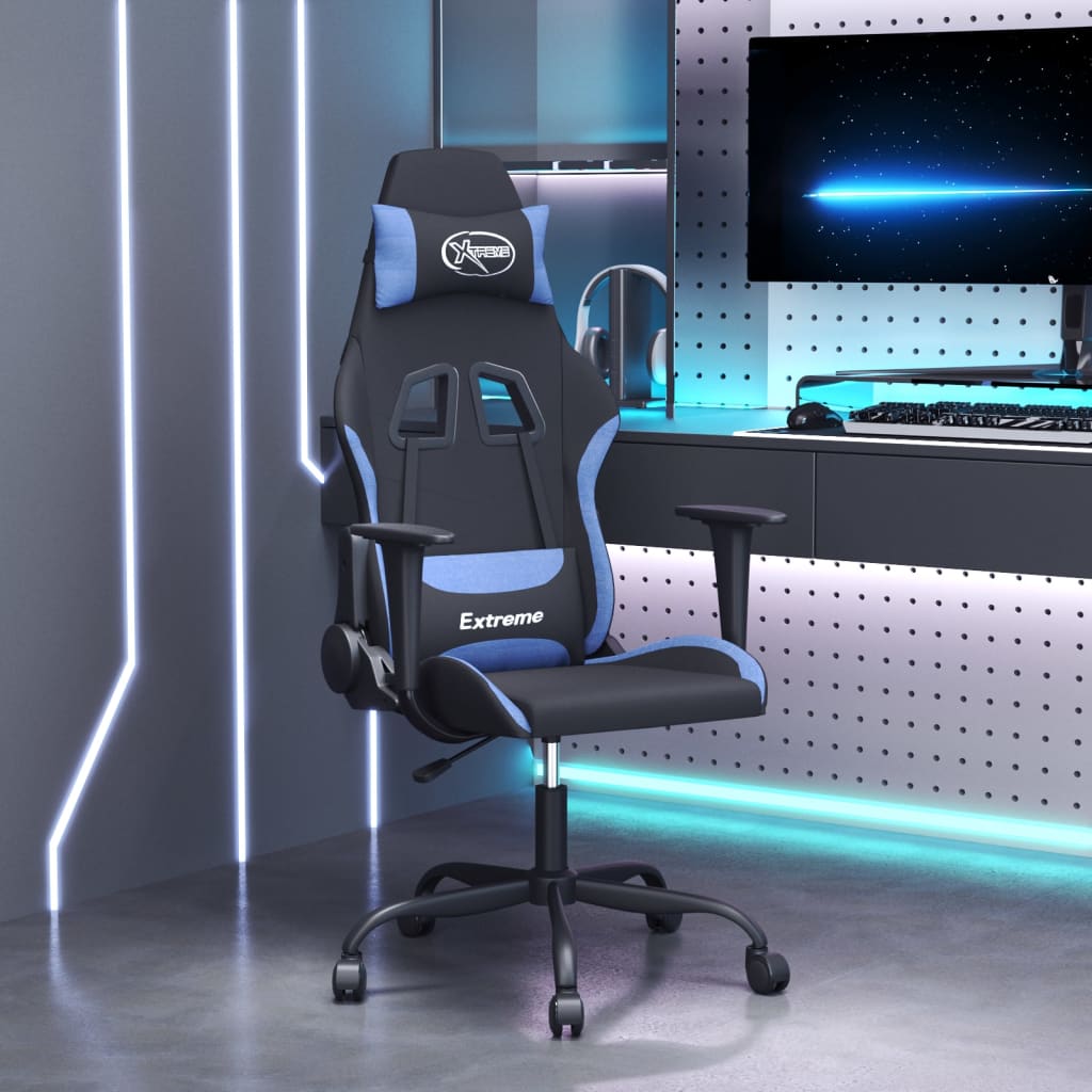 Cadeira gaming de massagens tecido preto e azul