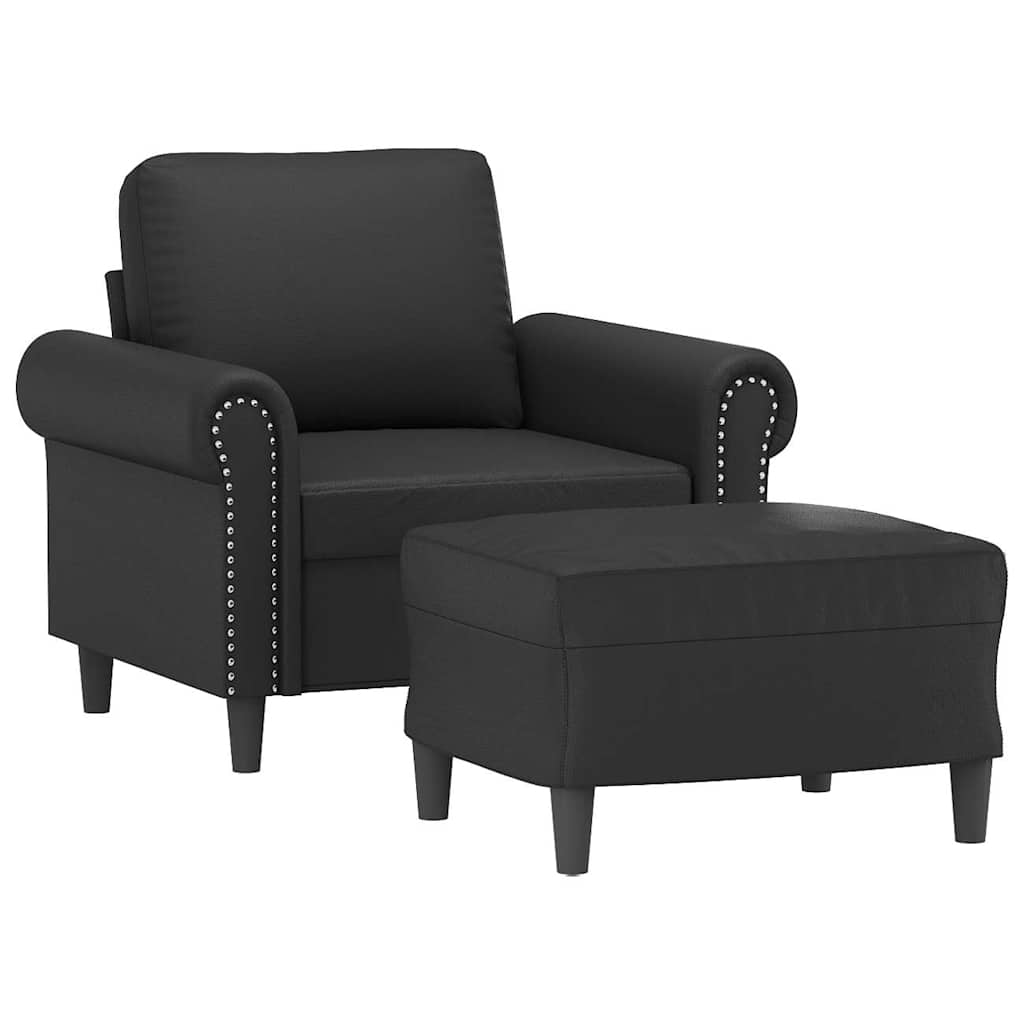 Poltrona com apoio de pés couro artificial 60 cm preto