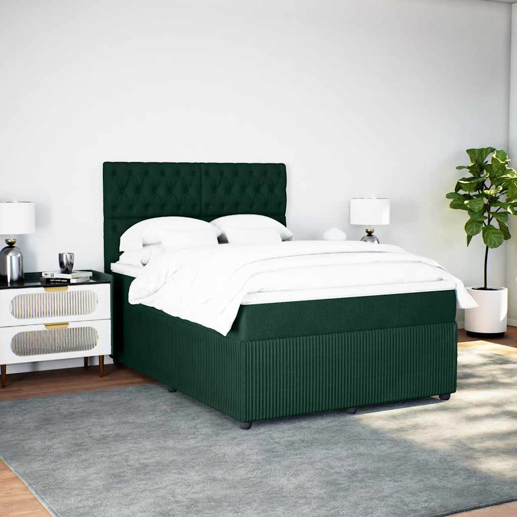 Cama com molas/colchão 160x200 cm veludo verde-escuro
