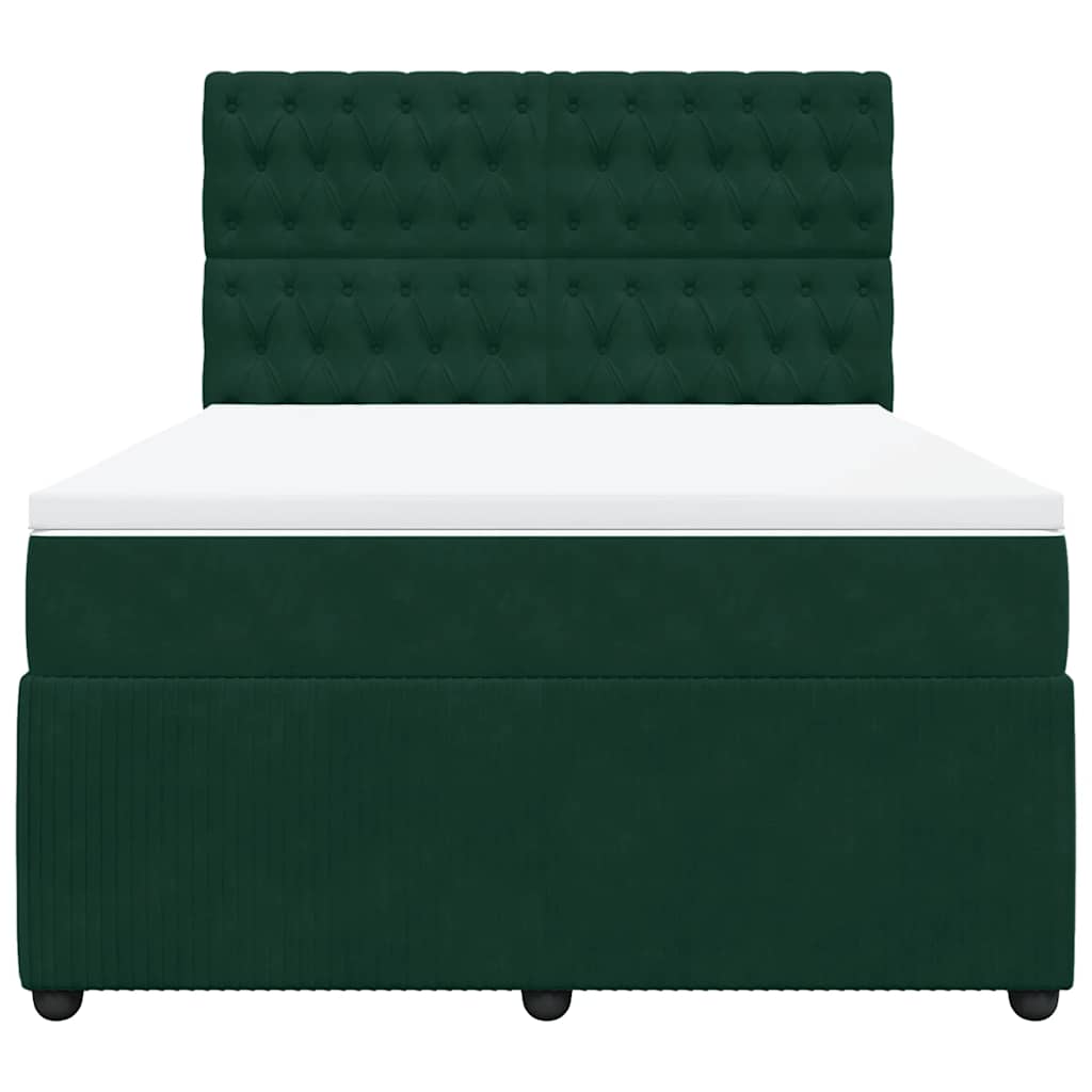 Cama com molas/colchão 160x200 cm veludo verde-escuro