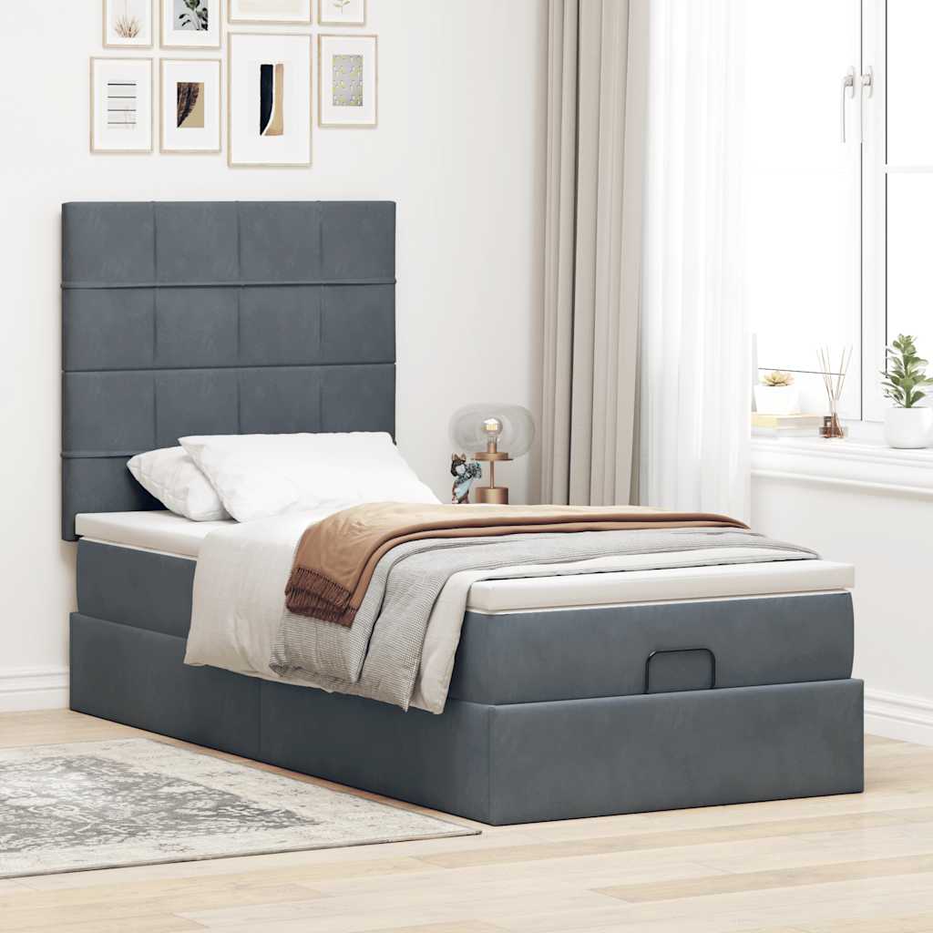 Estrutura de cama otomana com colchões cinza escuro veludo