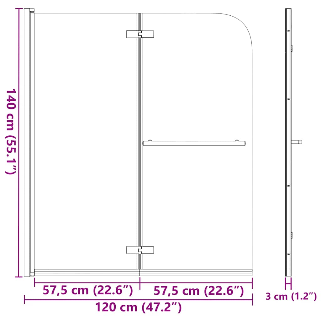 Divisória de chuveiro dobrável 2 painéis esg 120x140 cm