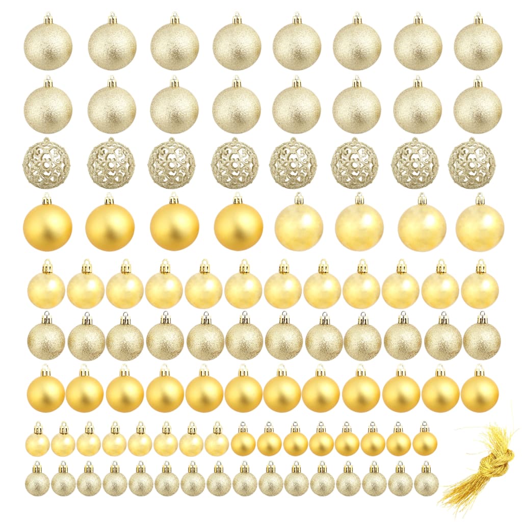 Conjunto de bolas de natal 100 pcs 3/4/6 cm dourado