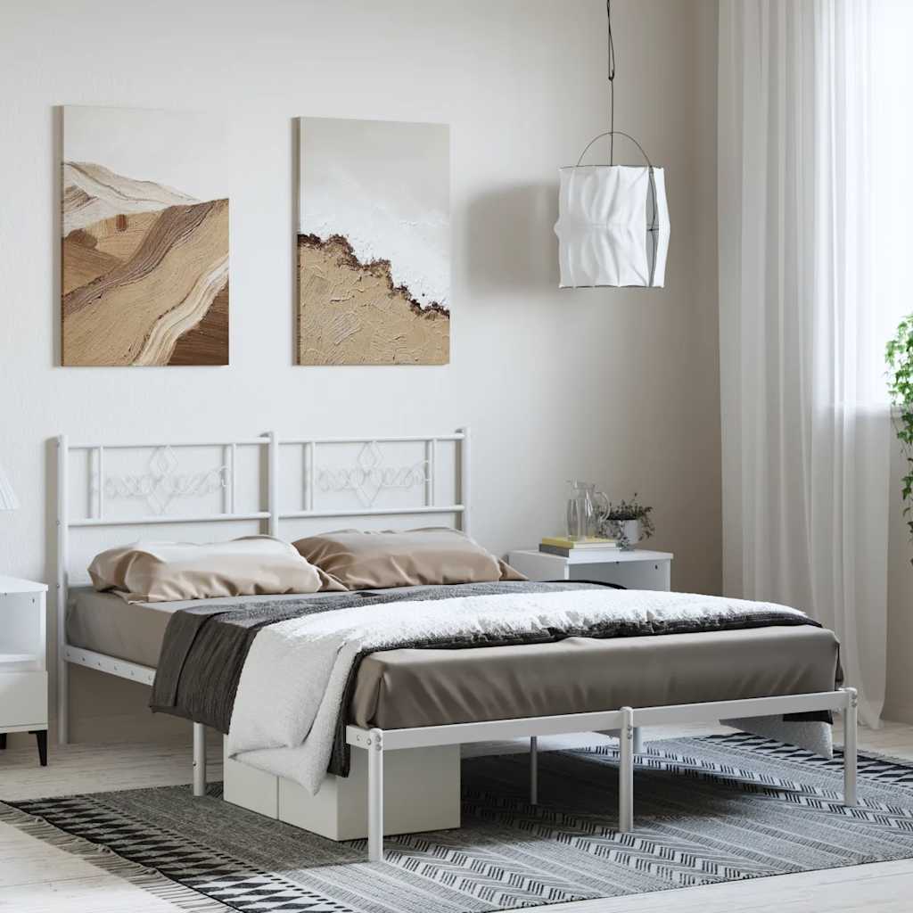 Estrutura de cama com cabeceira 150x200 cm metal branco