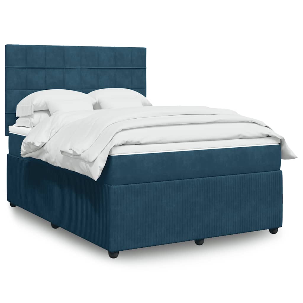 Cama com molas/colchão 140x190 cm veludo azul-escuro