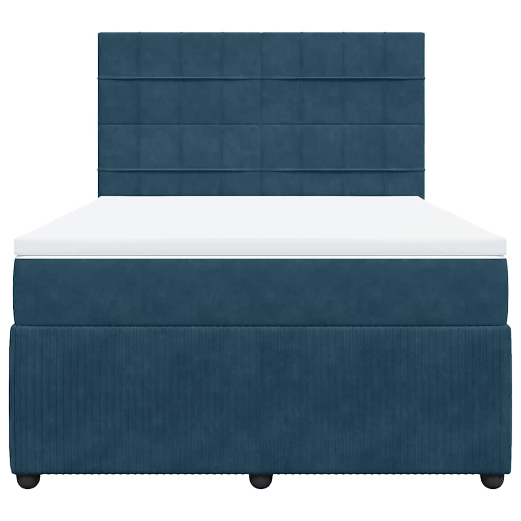 Cama com molas/colchão 140x190 cm veludo azul-escuro