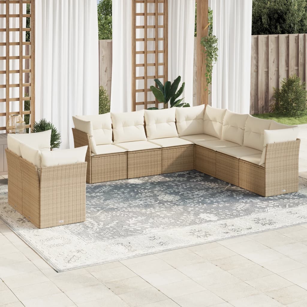 9 Pcs conjunto de sofás p/ jardim com almofadões vime PE bege