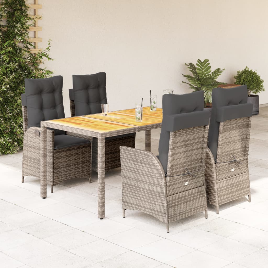 5 Pcs conjunto de jantar p/ jardim c/ almofadões vime PE cinza