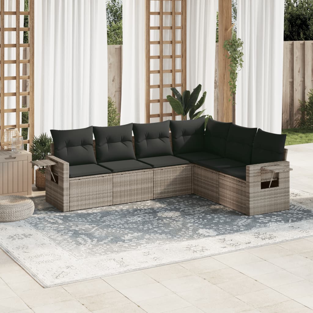 6 Pcs conj. sofás jardim com almofadões vime PE cinzento-claro