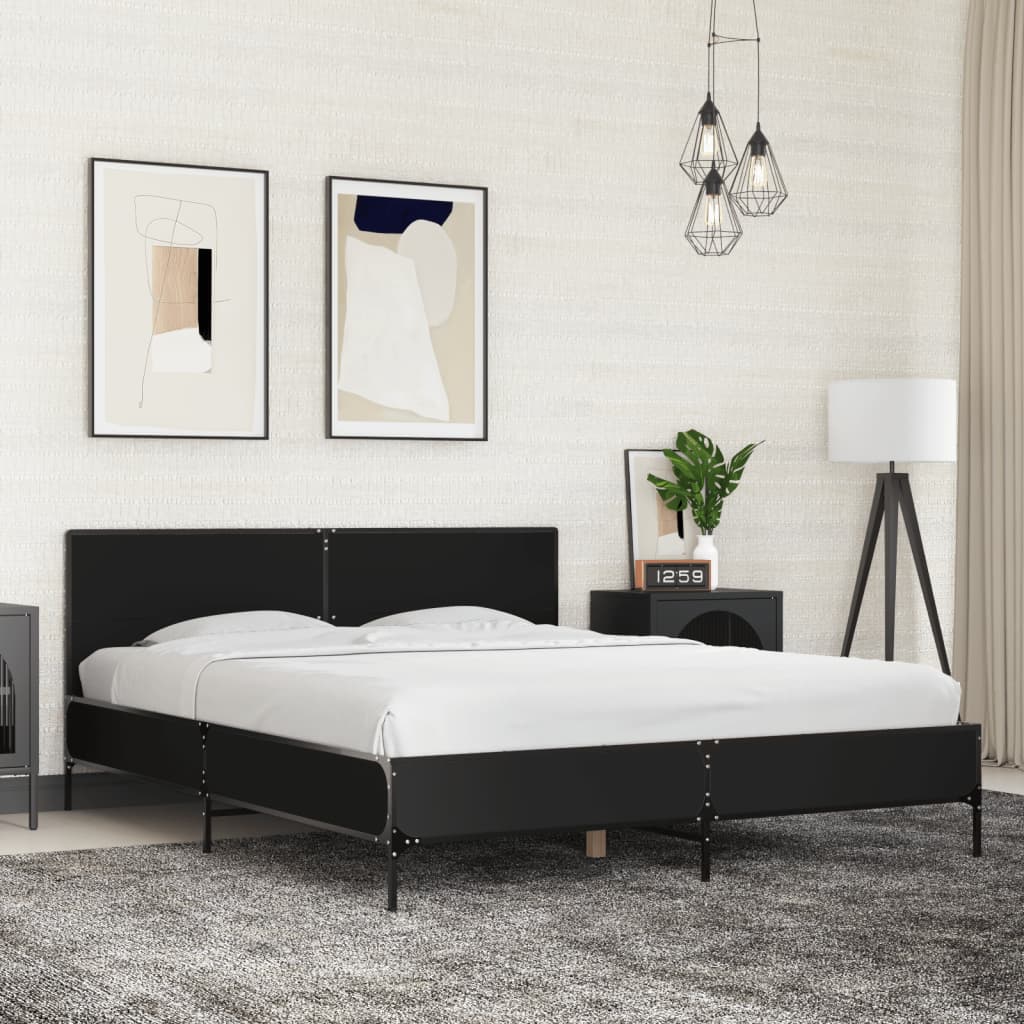 Estrutura de cama 150x200 cm derivados de madeira/metal preto