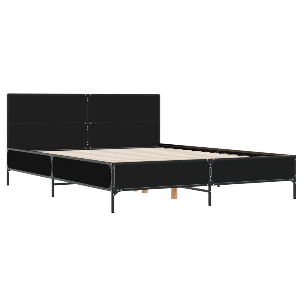 Estrutura de cama 150x200 cm derivados de madeira/metal preto
