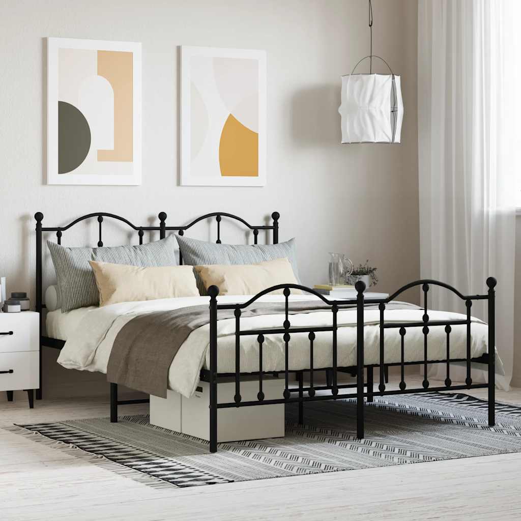 Estrutura de cama com cabeceira e pés 140x200 cm metal preto