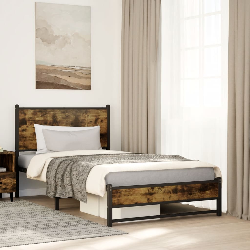 Estrutura de cama sem colchão 107x203 cm metal carvalho fumado