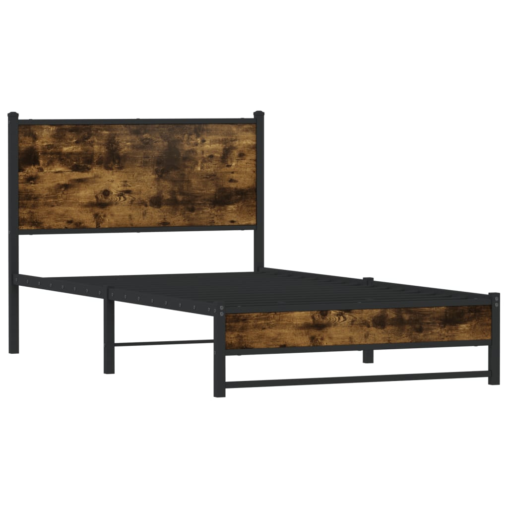 Estrutura de cama sem colchão 107x203 cm metal carvalho fumado