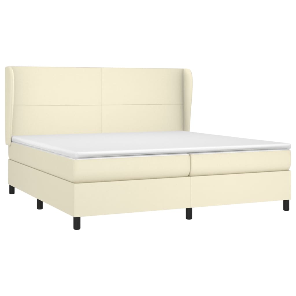 Cama com molas/colchão 200x200 cm couro artificial cor creme