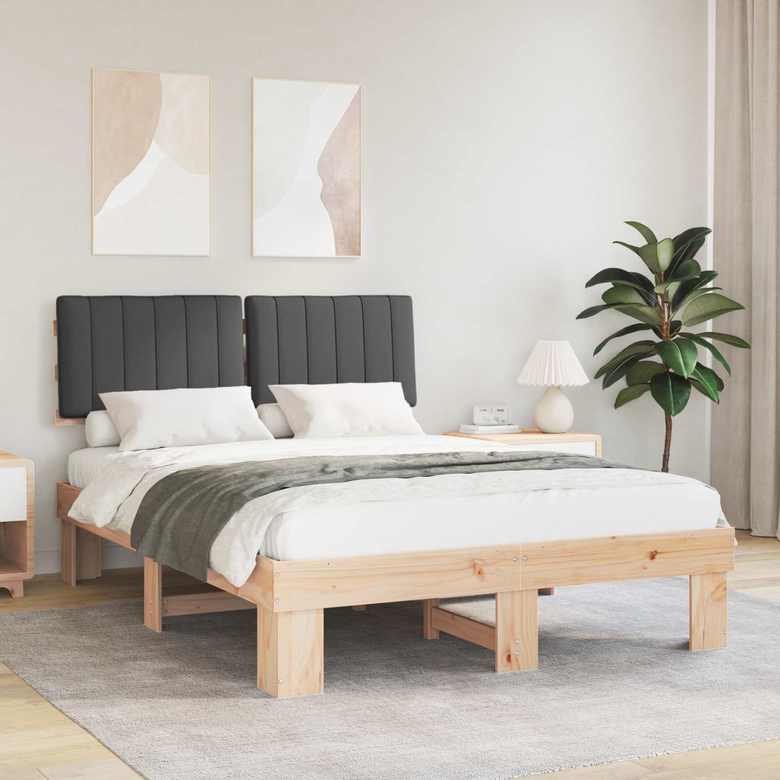 Estrutura de cama com cabeceira estofada cinza escuro