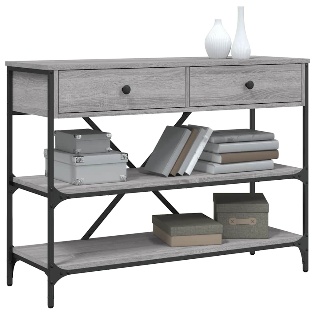 Mesa consola gavetas/prateleiras deriv. madeira cinzento sonoma