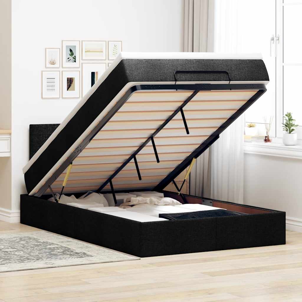 Cama otomana com colchão 120x200 cm tecido preto