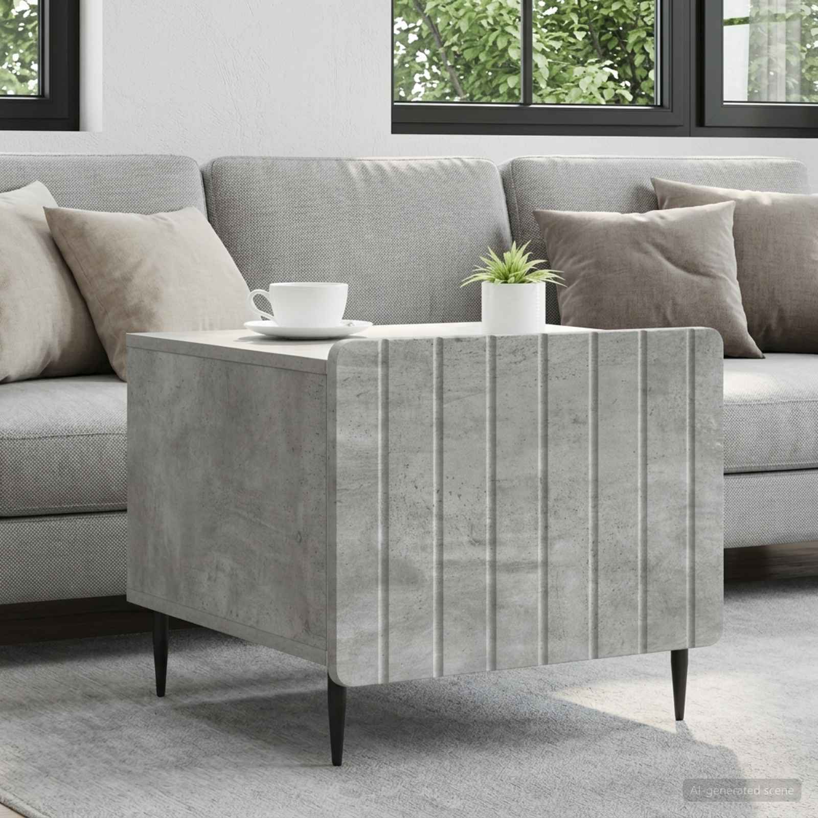 Mesa de centro com gaveta cinzento cimento 49 x 50 x 42 cm