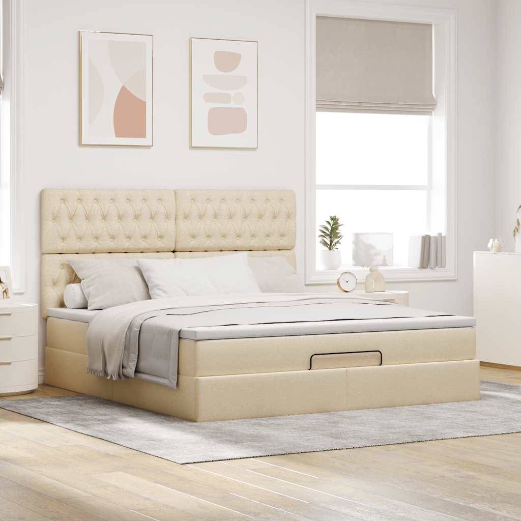Estrutura de cama otomana com creme de colchão 180x200cm tecido