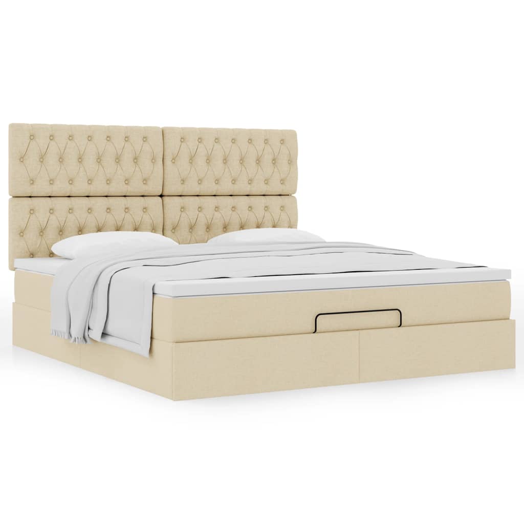 Estrutura de cama otomana com creme de colchão 180x200cm tecido