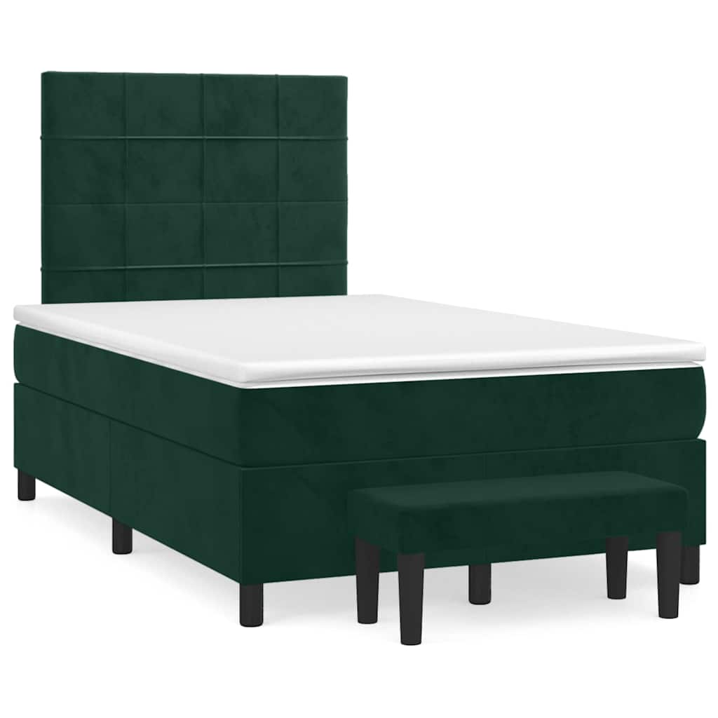 Cama boxspring com colchão 120x190 cm veludo verde-escuro
