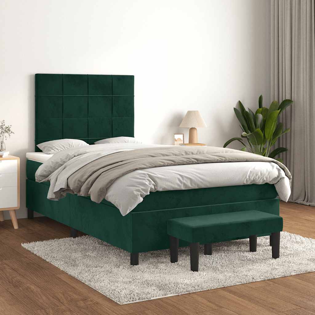 Cama boxspring com colchão 120x190 cm veludo verde-escuro