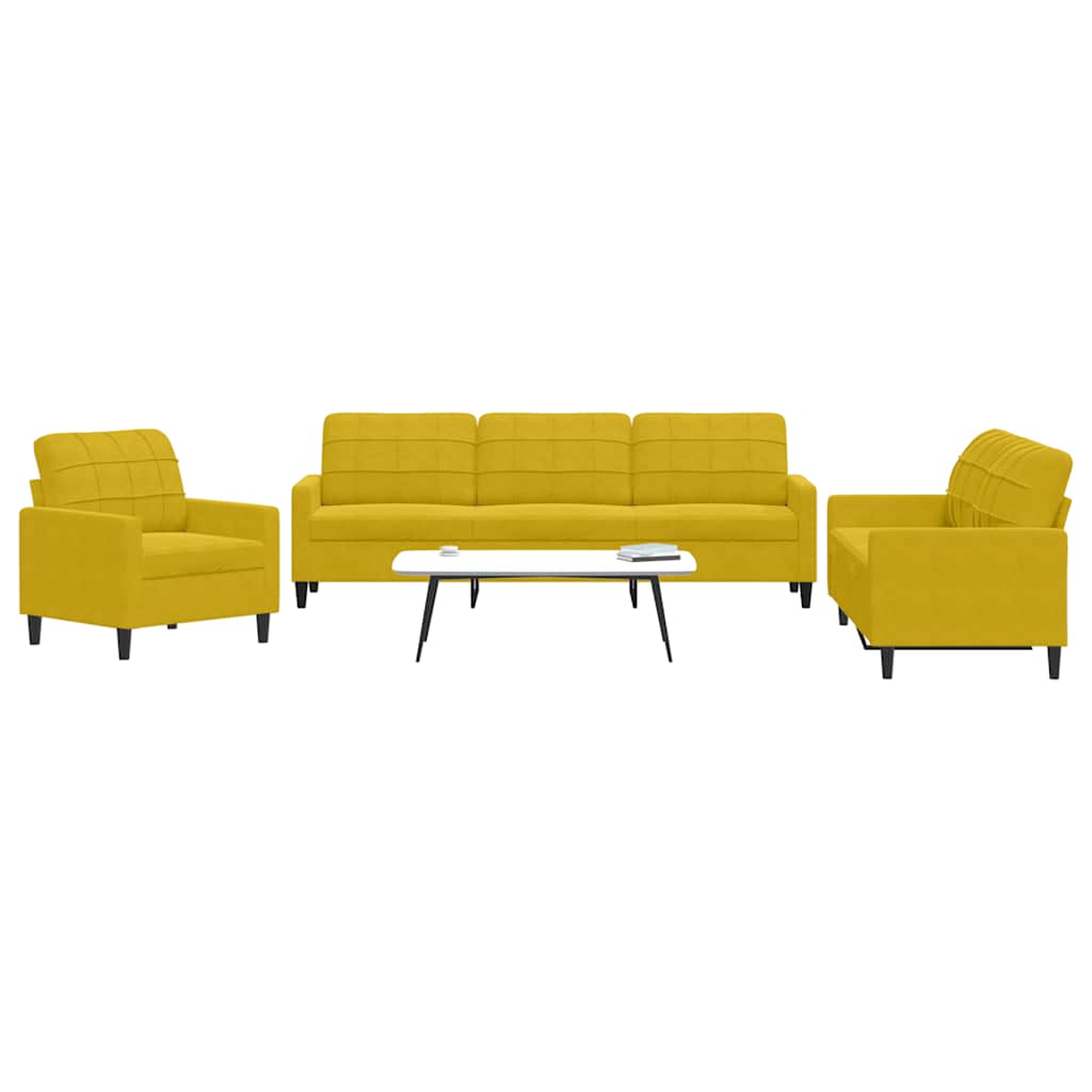 3 Pcs conjunto de sofás com almofadões veludo amarelo