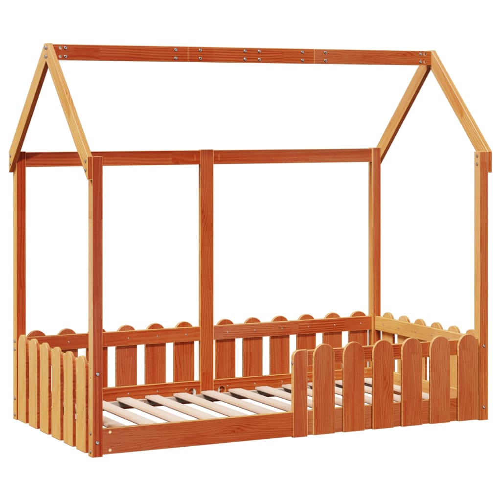 Cama infantil formato casa 80x160 cm pinho maciço castanho-mel