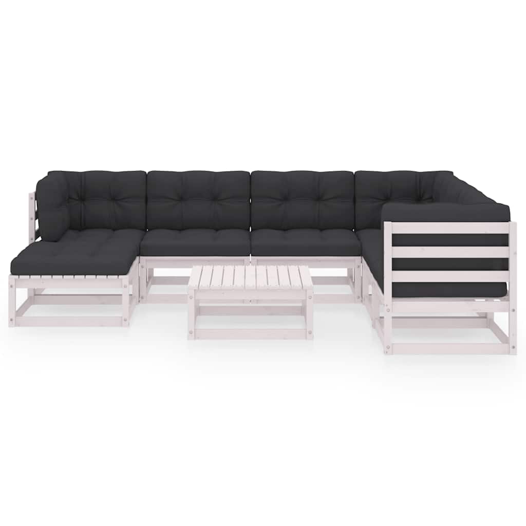 8 Pcs conjunto lounge de jardim c/ almofadões pinho maciço