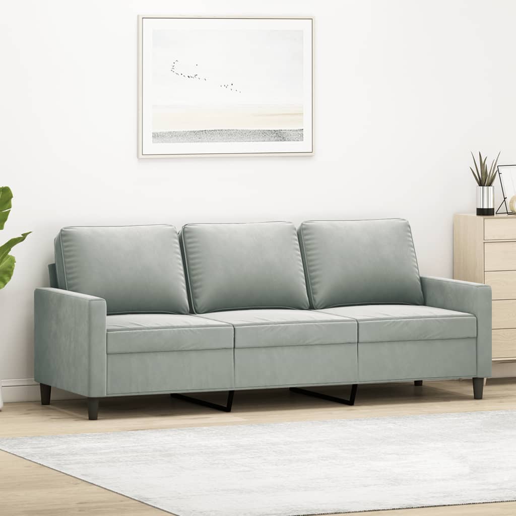 Sofá de 3 lugares 180 cm veludo cinzento-claro