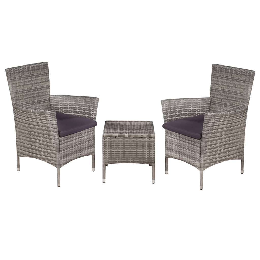 3 Pcs conjunto bistrô vime PE cinzento