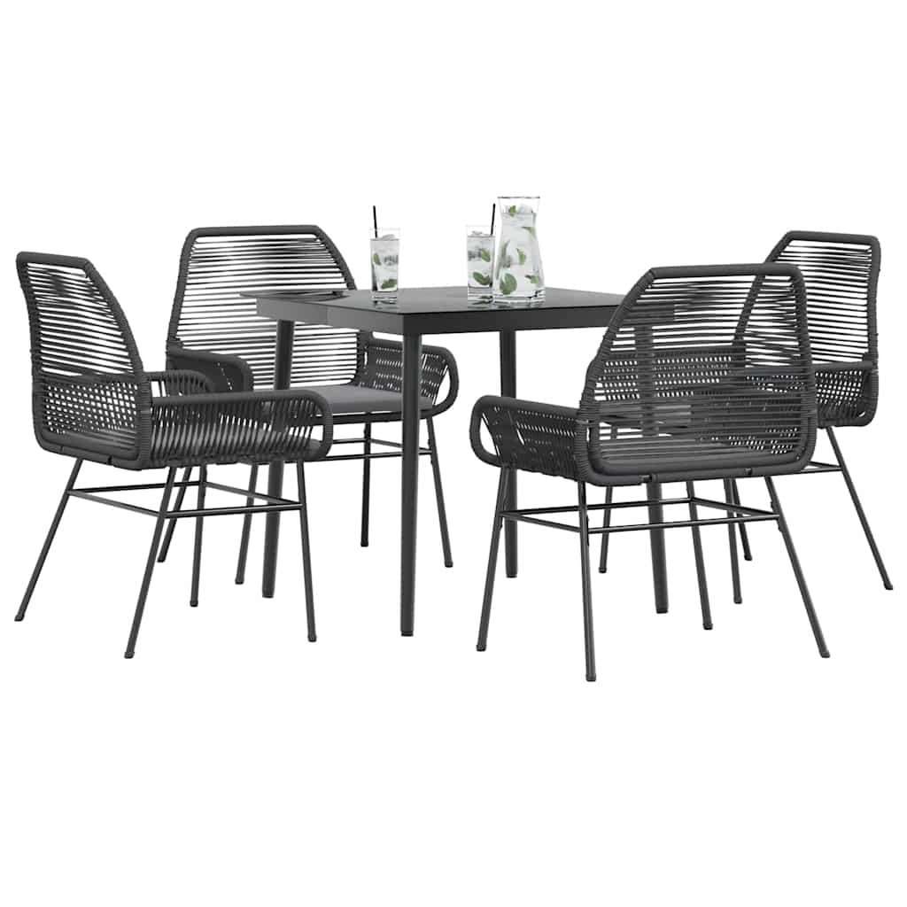 Conjunto de jantar jardim 5 peças almofadas vidro vime PE preto