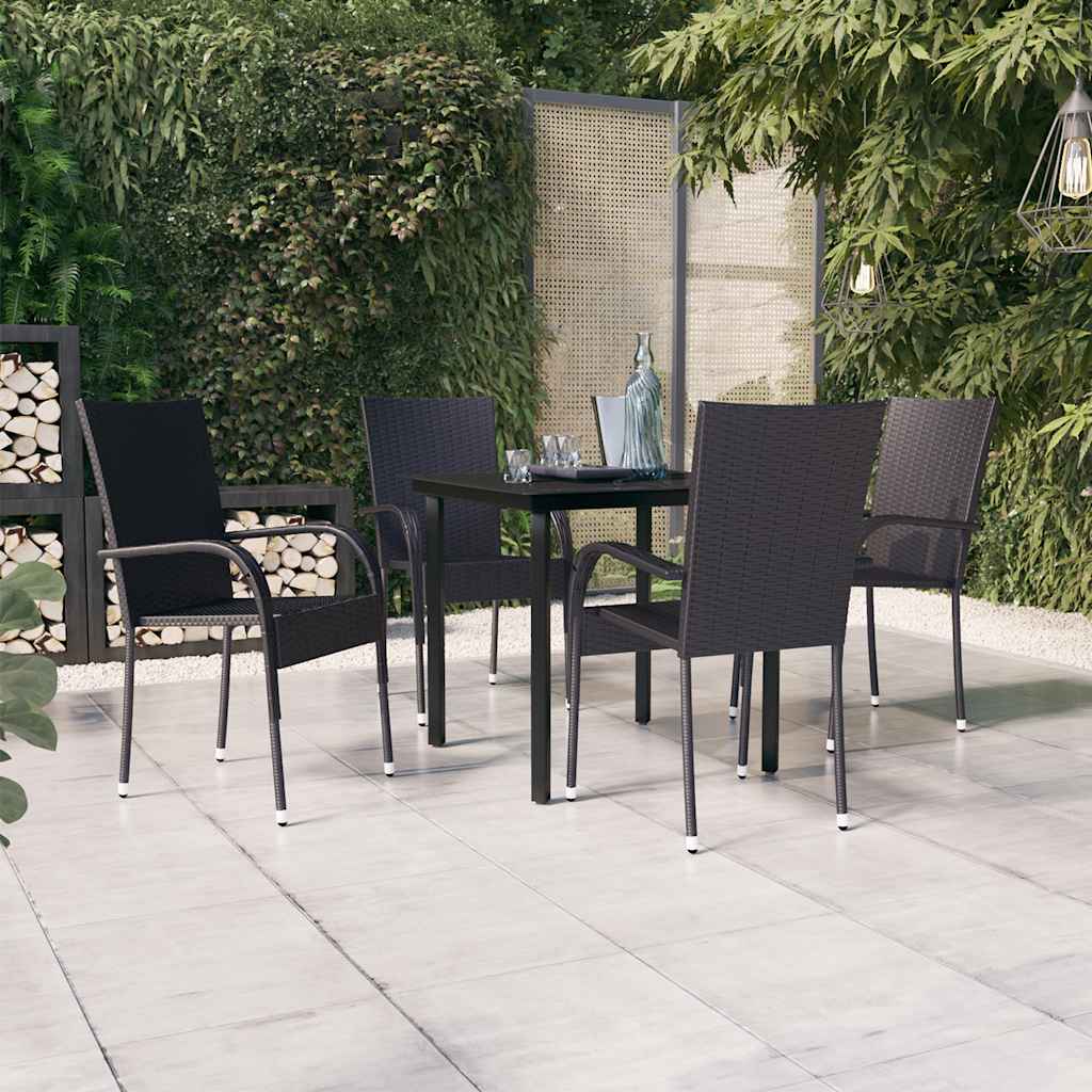 5 Pcs conjunto de jantar para jardim preto