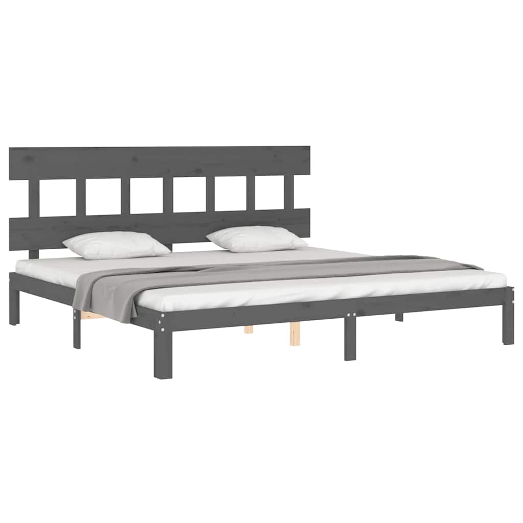 Estrutura de cama com cabeceira 200x200 cm madeira maciça cinza