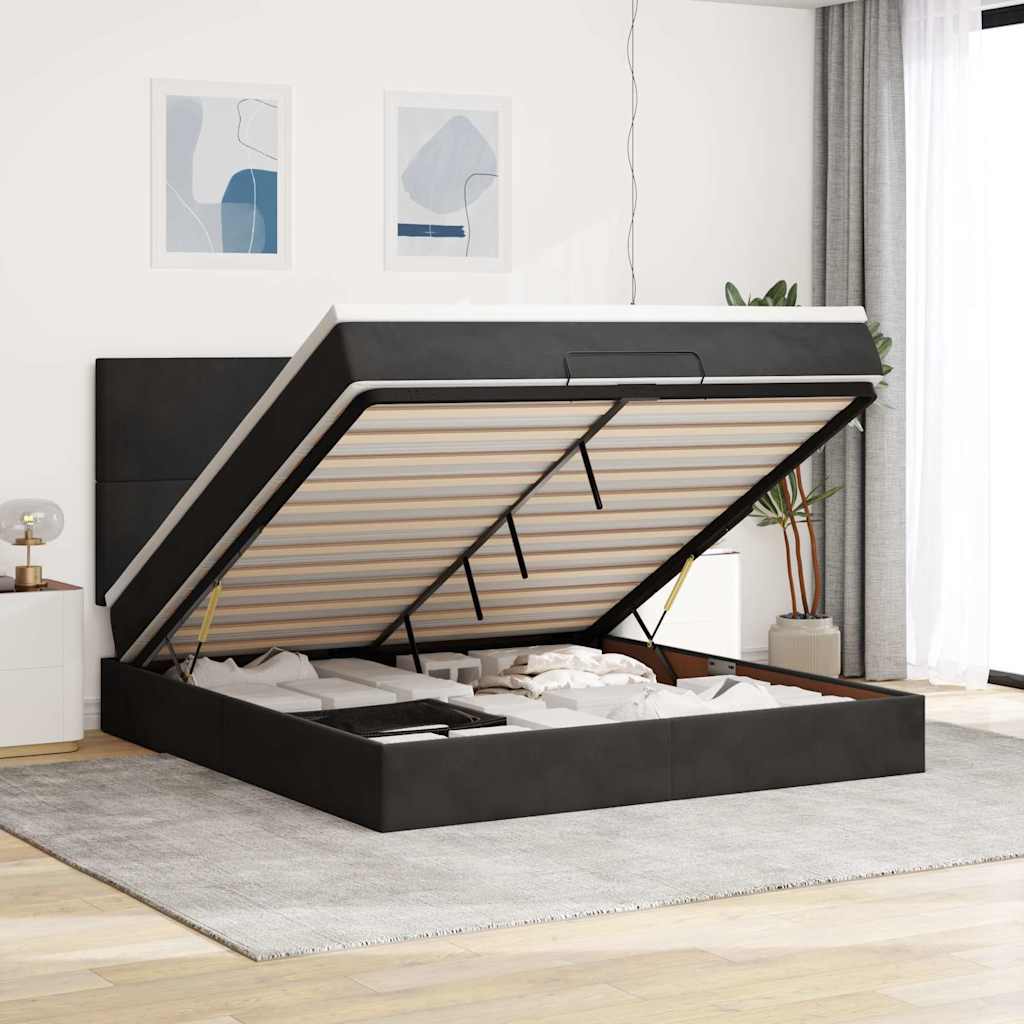 Estrutura de cama otomana com colchões 160x200 cm veludo preto
