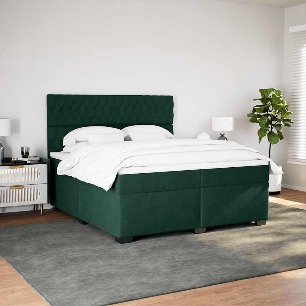 Cama com molas/colchão 200x200 cm veludo verde-escuro