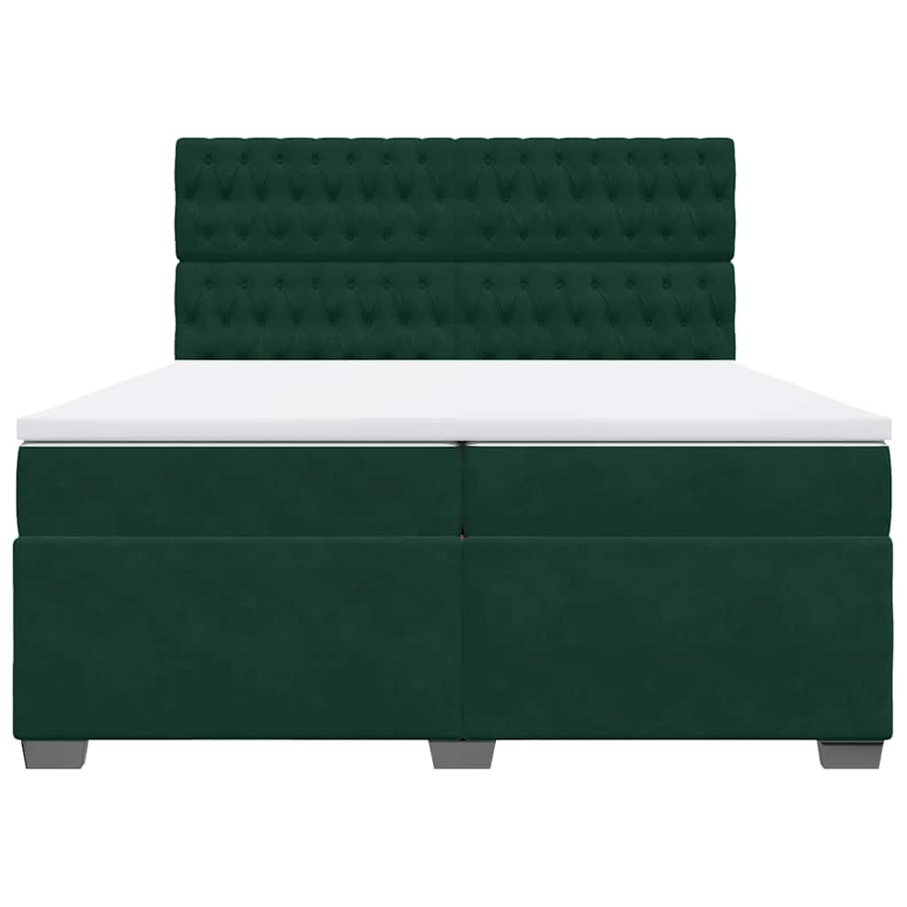Cama com molas/colchão 200x200 cm veludo verde-escuro