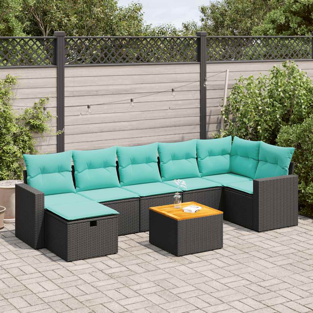 8 Pcs conjunto sofás de jardim com almofadões vime PE preto