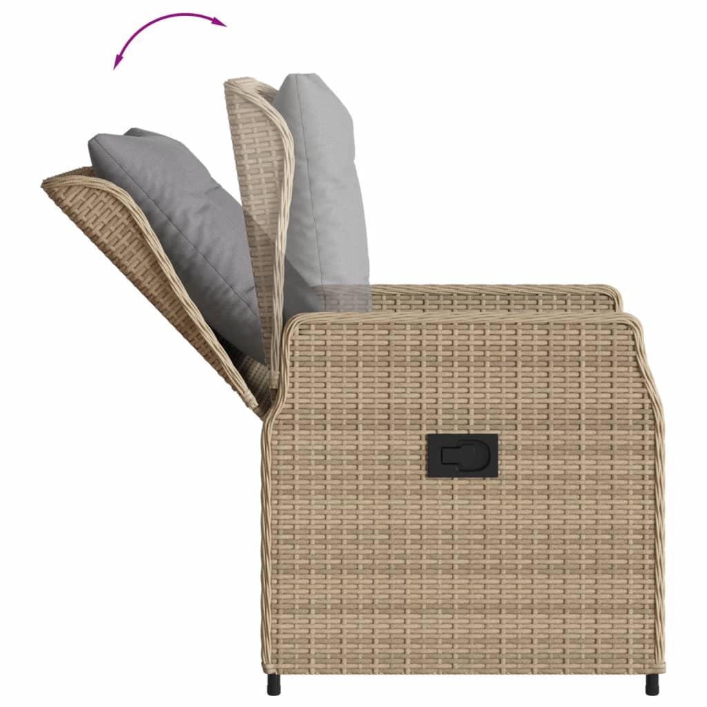 5 Pcs conjunto de jantar p/ jardim com almofadões vime PE bege