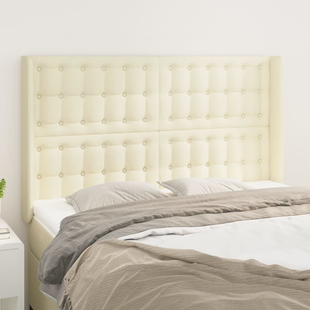 Cabeceira cama c/ abas couro artificial 147x16x118/128 cm creme