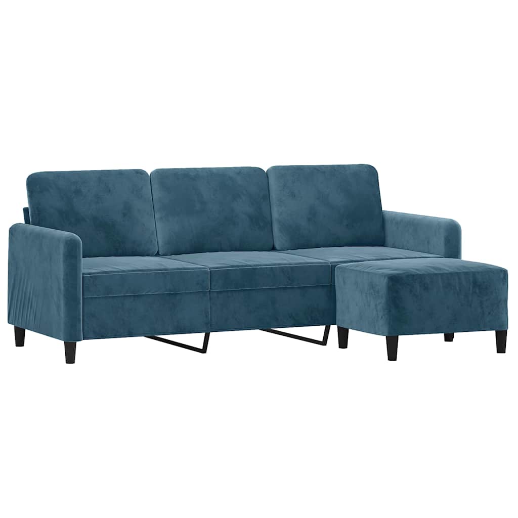 Sofá de 3 lugares com apoio de pés 180 cm veludo azul