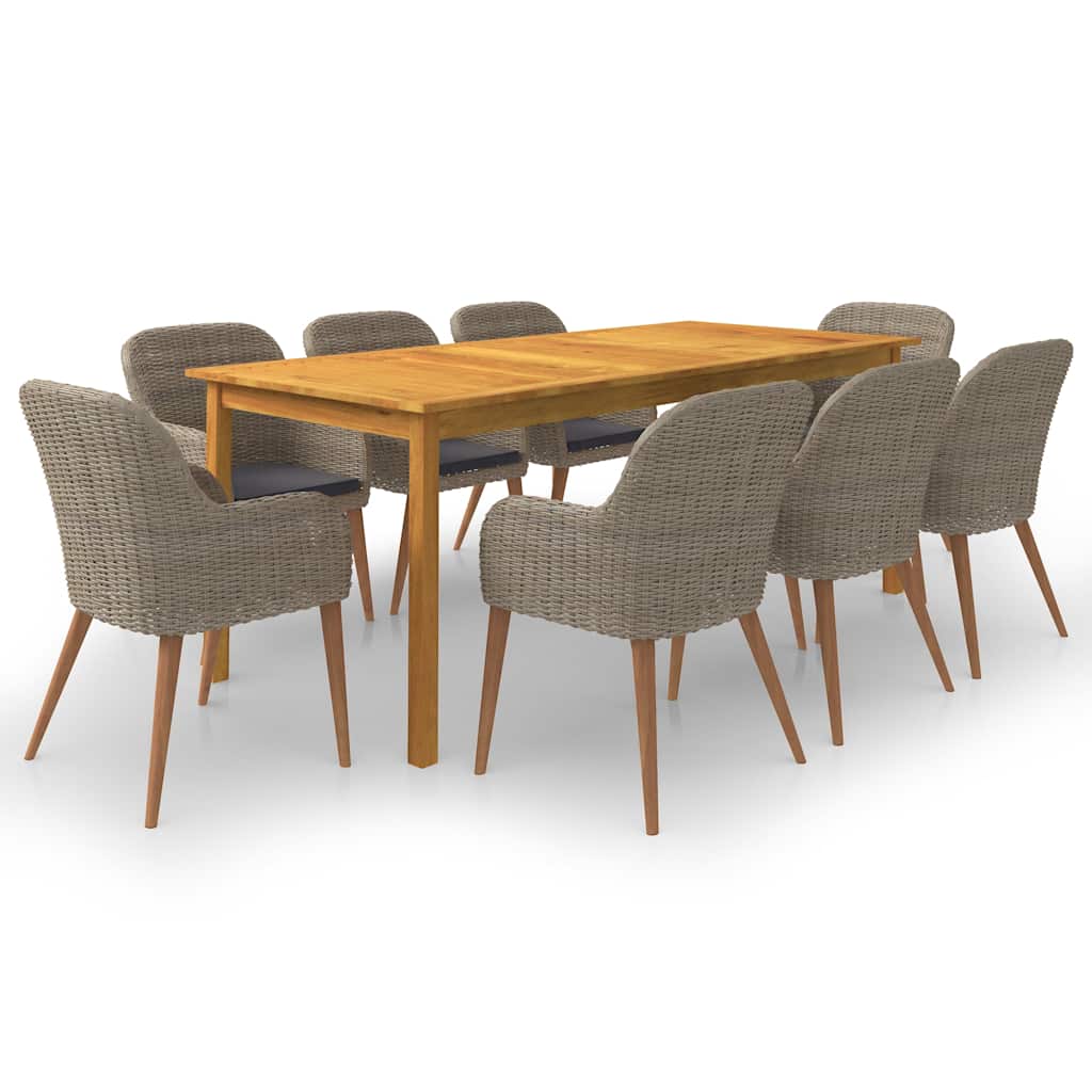 9 Pcs conjunto de jantar para jardim castanho