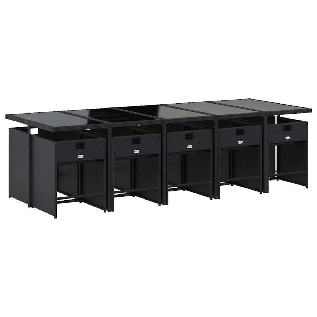 11 Pcs conjunto de jantar p/ jardim c/ almofadões vime PE preto