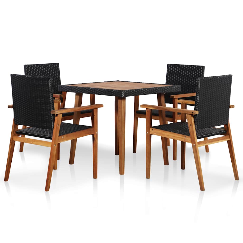 5 Pcs conjunto de jantar para jardim vime PE preto e castanho